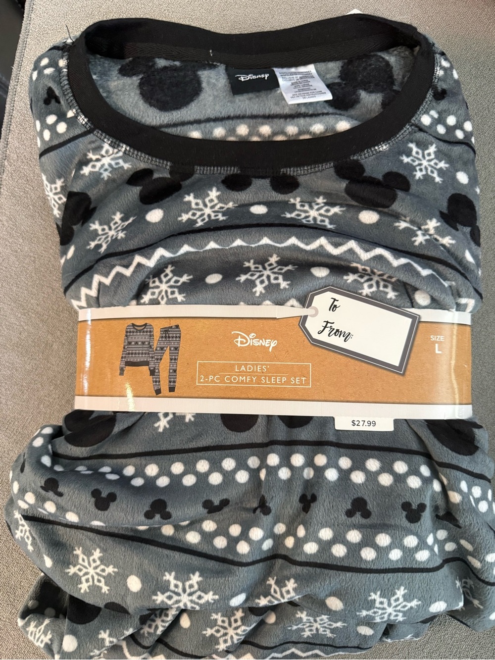 Disney Grey and Black Mickey Snowflake 2-Piece Pajama Set